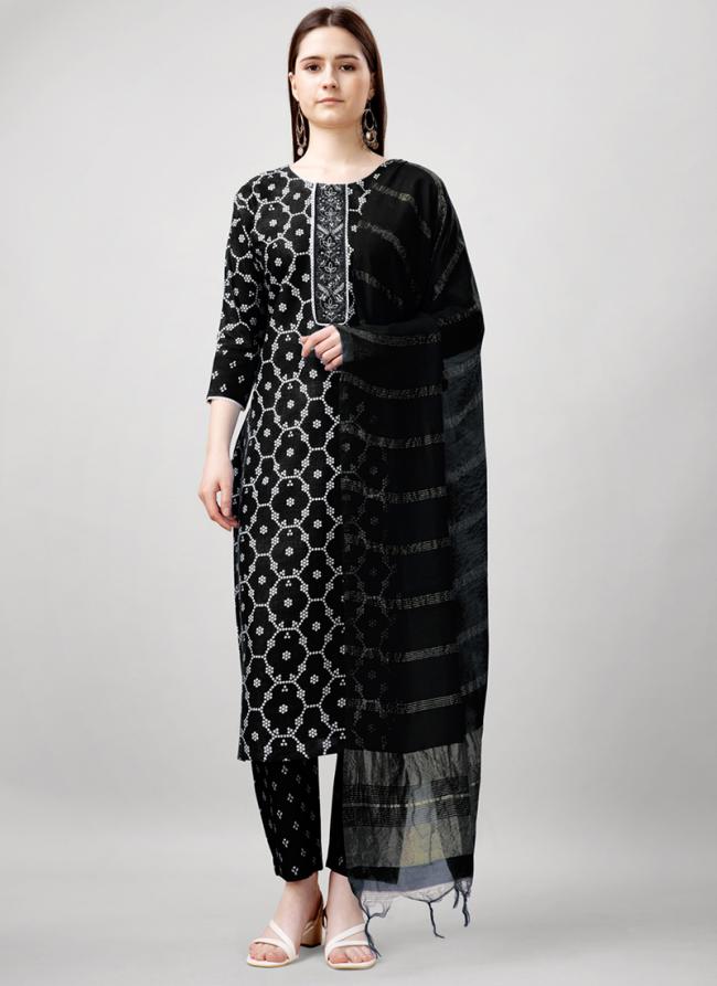 Rayon Black Festival Wear Printed Readymade Straight Suit